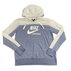 Nike Sportswear Hoodie Mens Medium Blue Gray Pullover Logo Pocket Sweatshirt